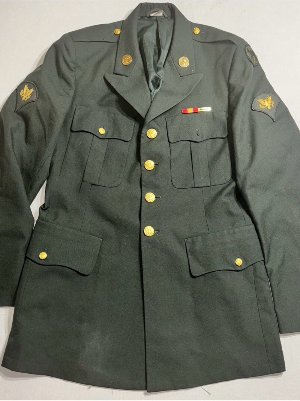 Vintage US Army Class A Green Dress Uniform Jacket Coat Specialist E4 40L